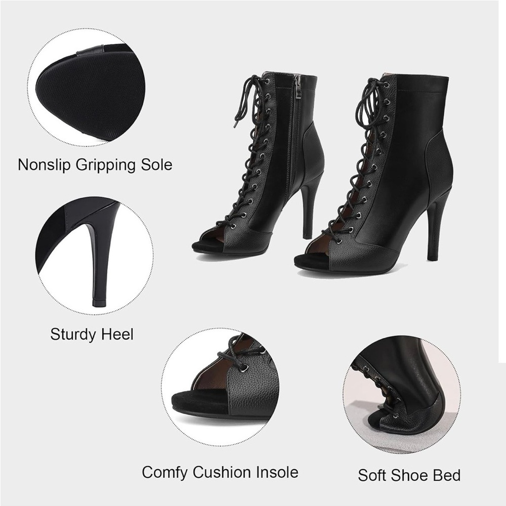 NWT black heels peep toe lightweight ankle booties Latin salsa dance women’s 6 - Picture 2 of 4
